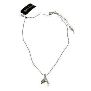 Dolphin Pendant Necklace Crystal Silver Tone Ocean Nautical Sea Life Beachy Y2K